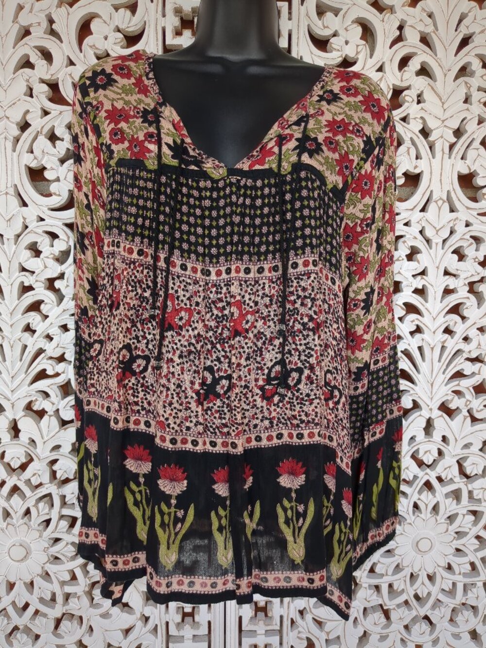 Free Size Boho Long Sleeve Tunic Top